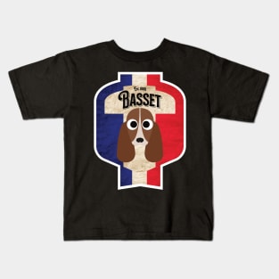 Basset Hound Dog - Distressed French Tricolore Basset Beer Label Design Kids T-Shirt